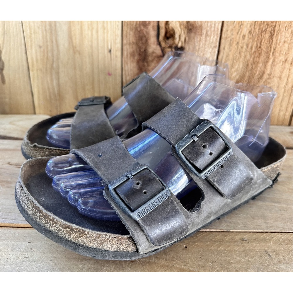 Birkenstock Arizona Sandals Leather Slides Mens 7 Brown Good
